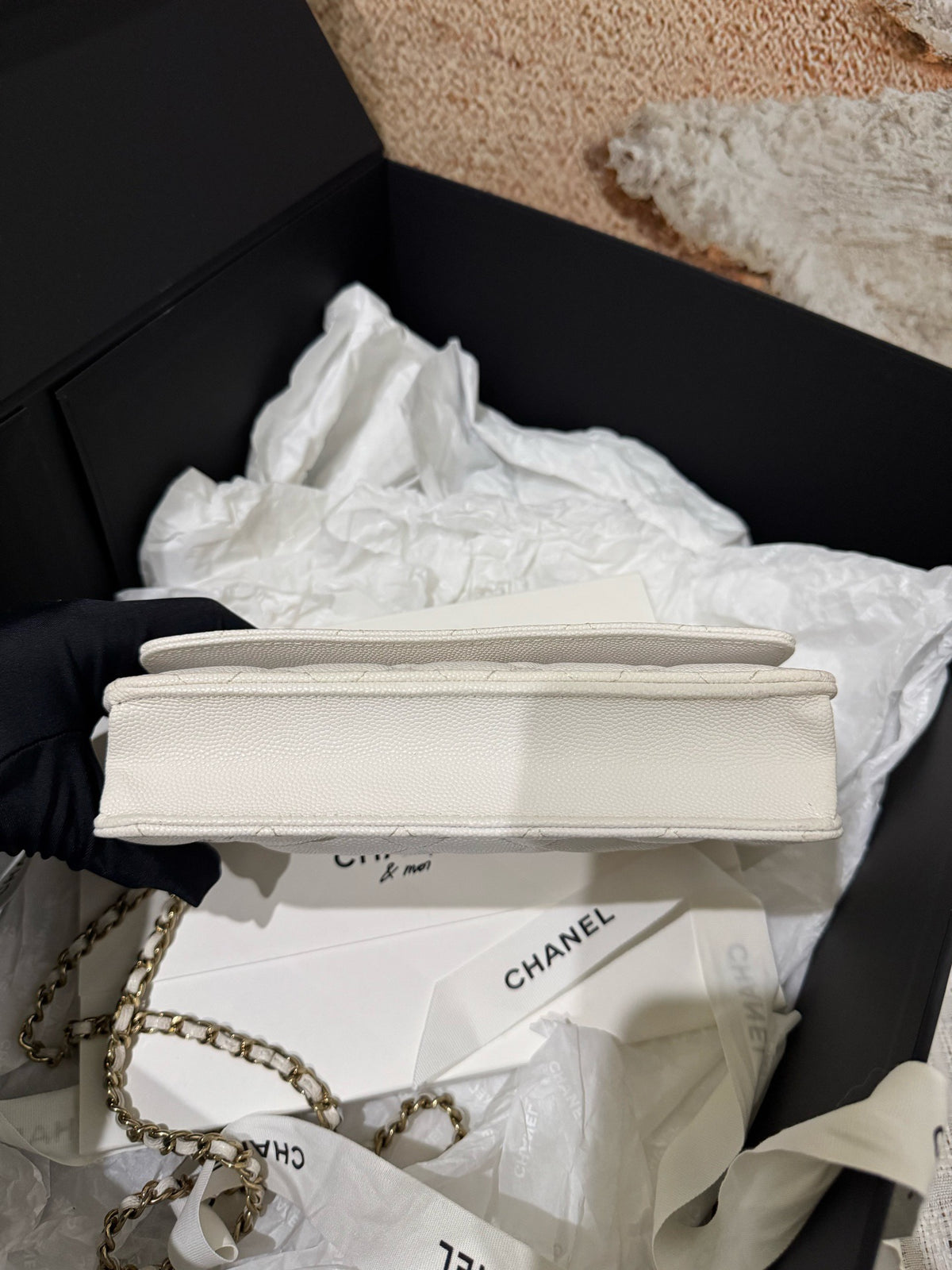 Chanel - Classic Flap Wallet on Chain - Leather - White - (small)