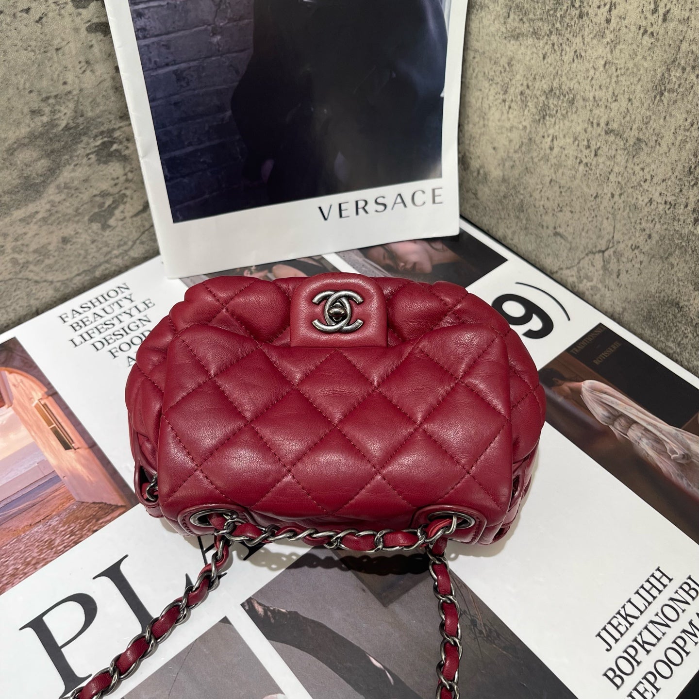 Chanel - Classic Mini Flap - Lambskin leather - Burgundy - (mini)