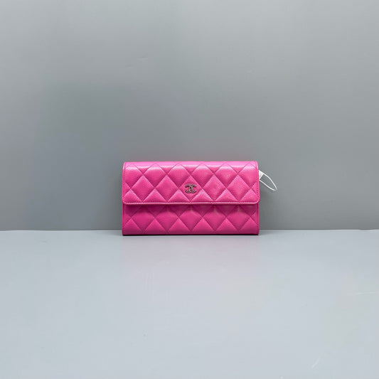 Chanel - Classic Quilted Long Flap Wallet - Grained leather - Pink - (medium)
