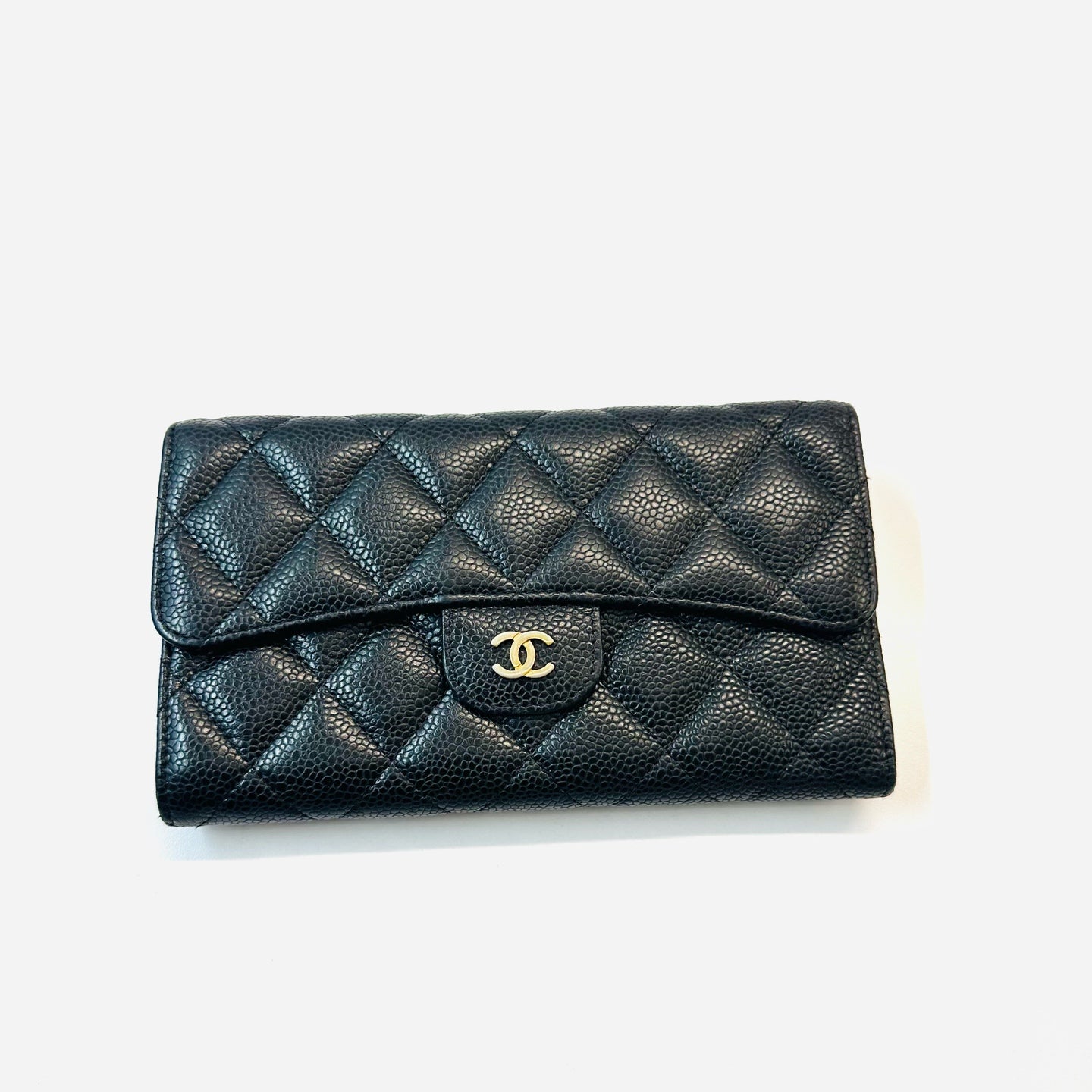 Chanel - Classic Quilted Long Folding Card Holder Wallet - Leather - Black