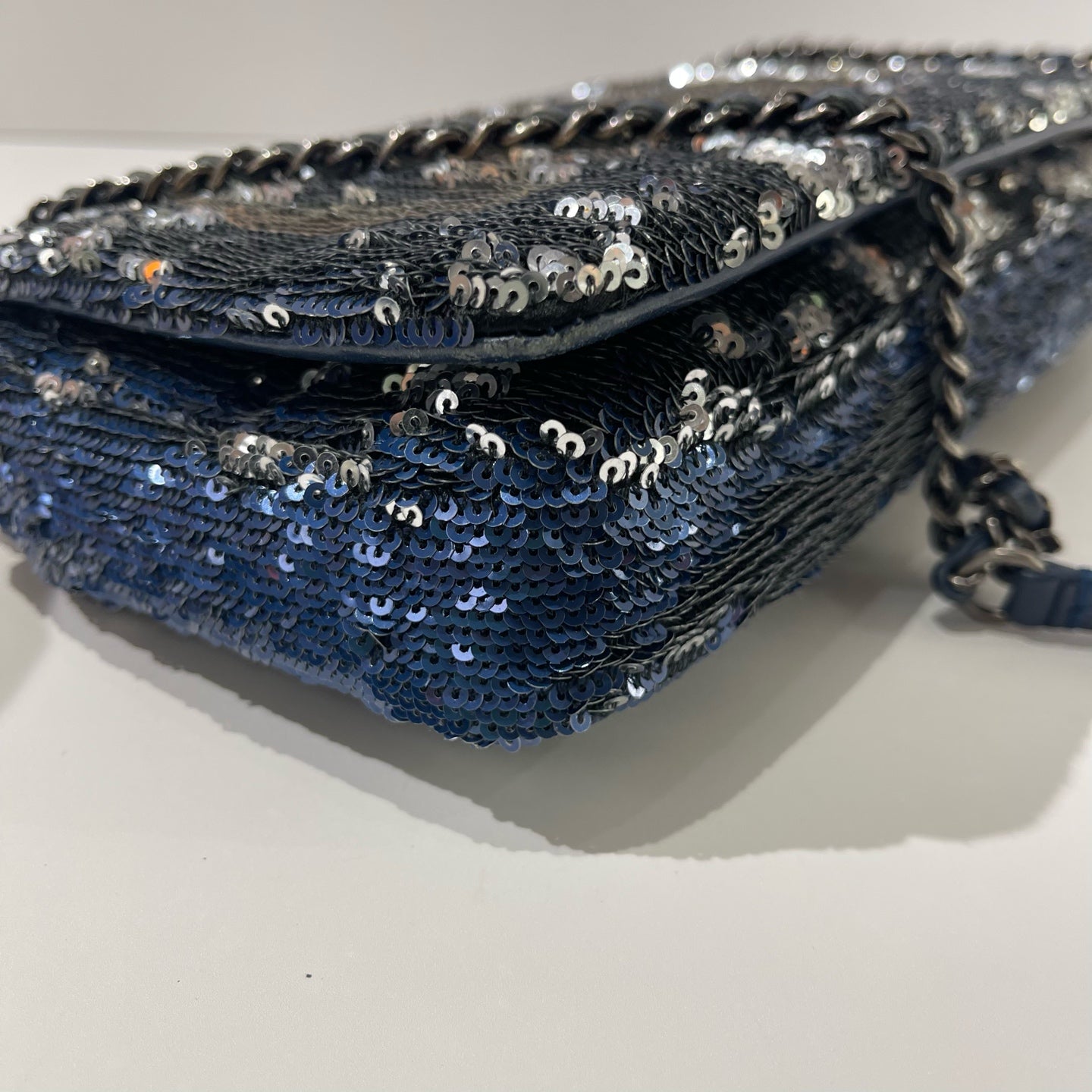 Chanel - Coco Cuba CF Flap Bag - Sequins with leather trim - Blue with Silver-Tone Hardware - (medium)