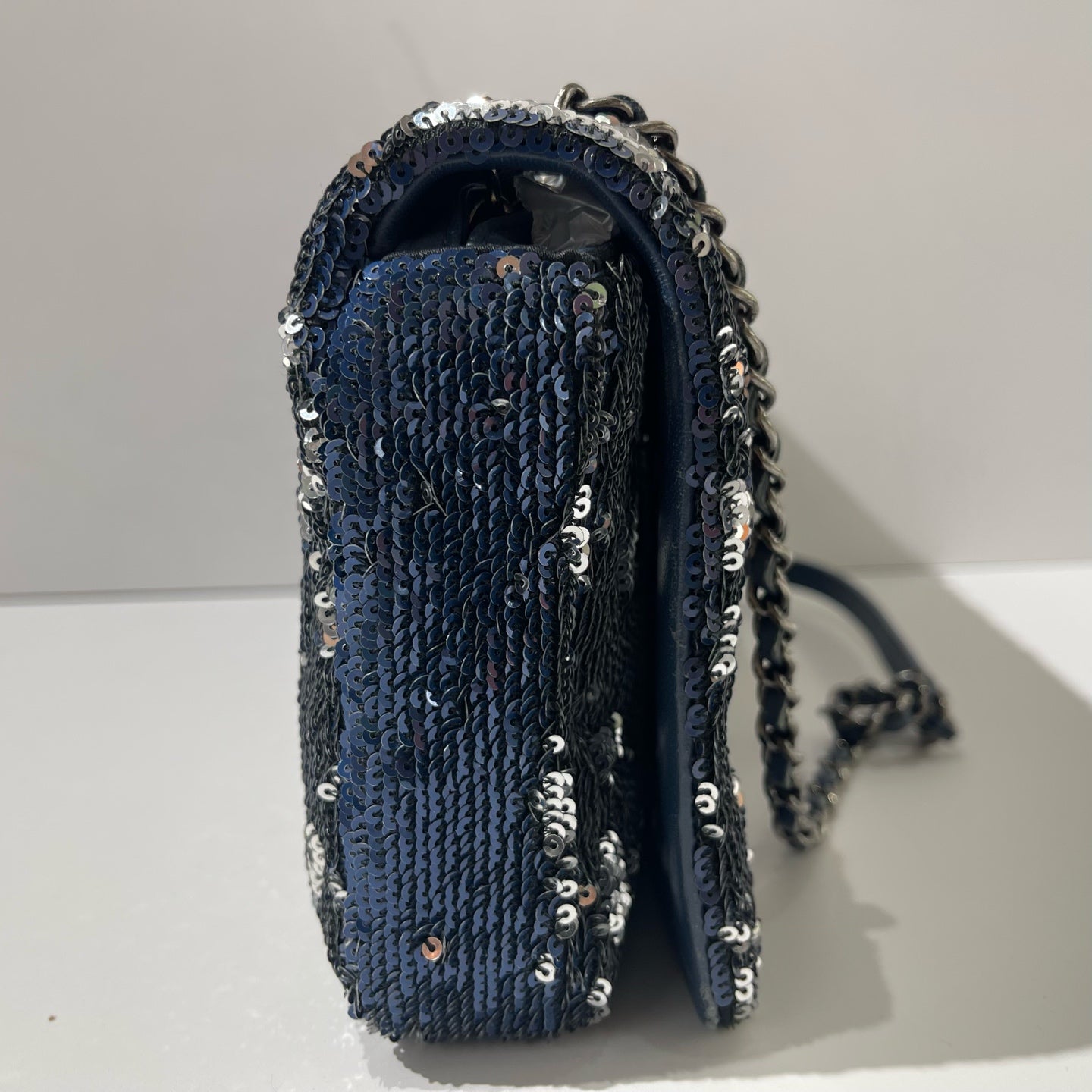 Chanel - Coco Cuba CF Flap Bag - Sequins with leather trim - Blue with Silver-Tone Hardware - (medium)