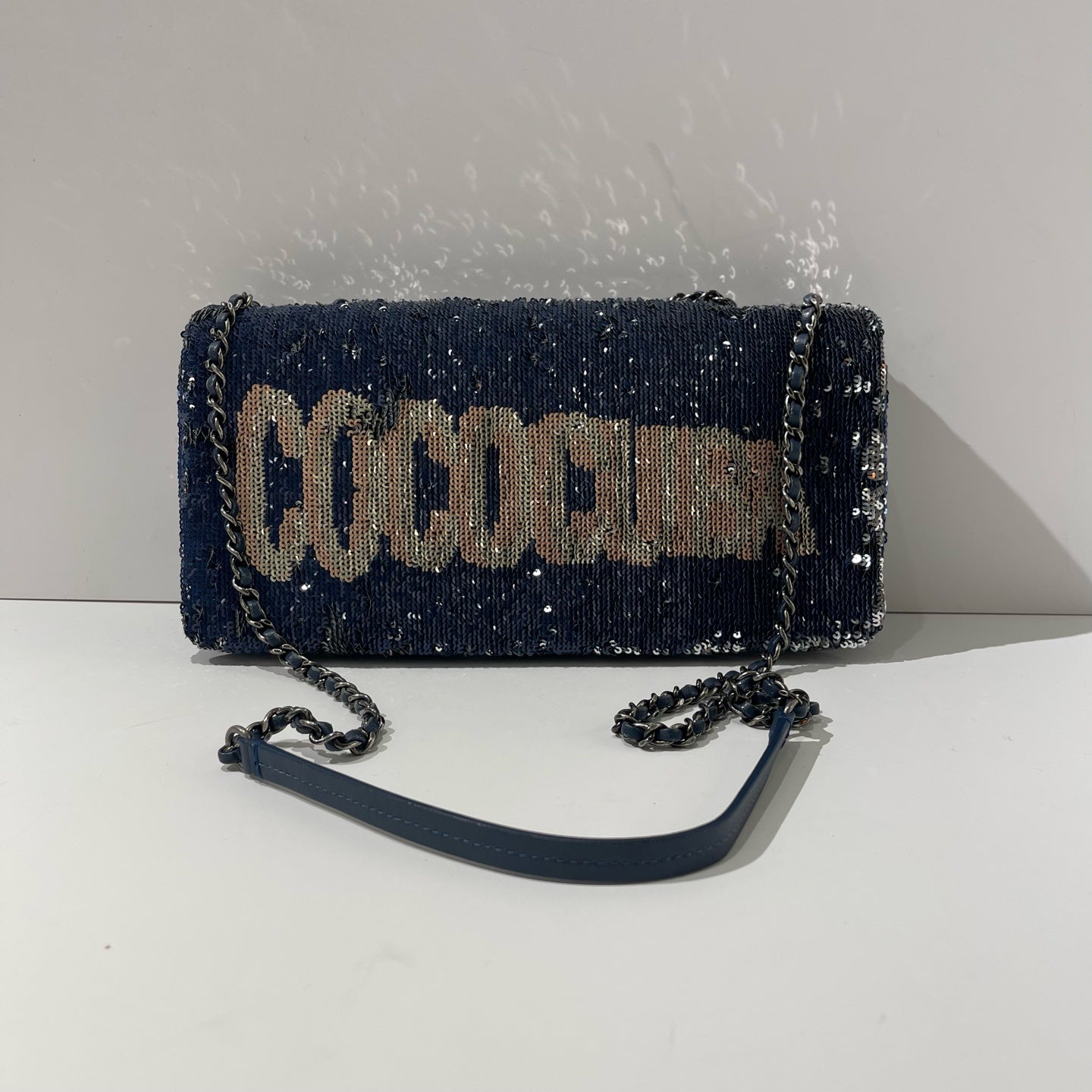 Chanel - Coco Cuba CF Flap Bag - Sequins with leather trim - Blue with Silver-Tone Hardware - (medium)