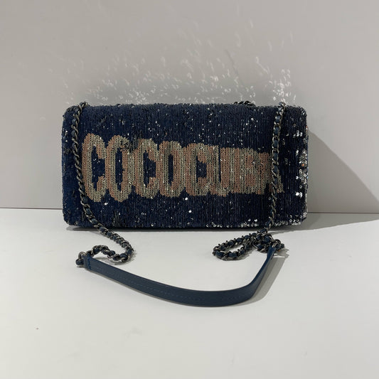 Chanel - Coco Cuba CF Flap Bag - Sequins with leather trim - Blue with Silver-Tone Hardware - (medium)
