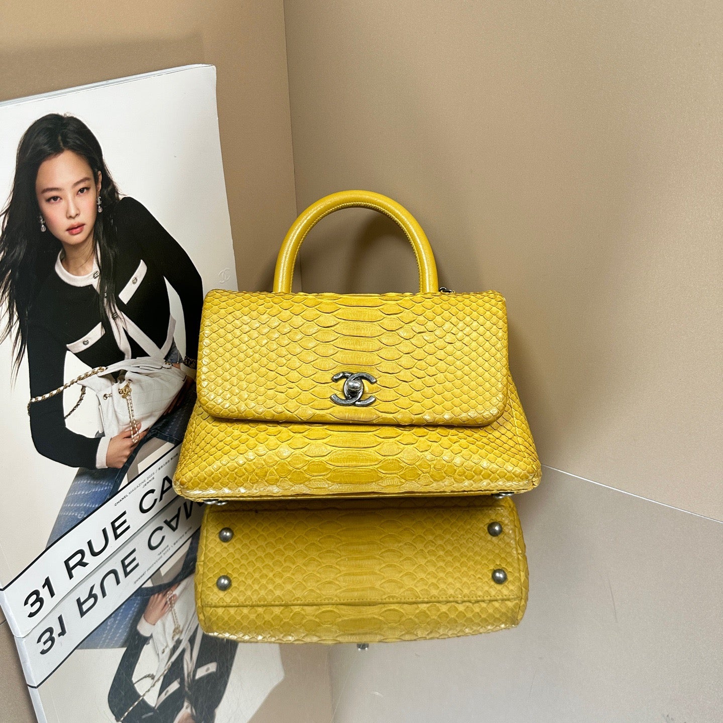 Chanel - Coco Handle - Python skin - Yellow with Silver-Tone Hardware - (Small)