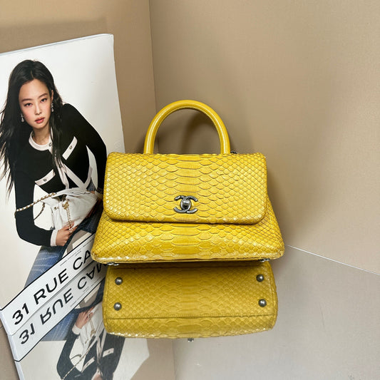 Chanel - Coco Handle - Python skin - Yellow with Silver-Tone Hardware - (Small)