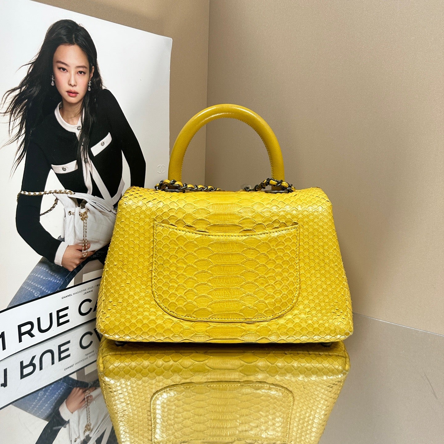 Chanel - Coco Handle - Python skin - Yellow with Silver-Tone Hardware - (Small)