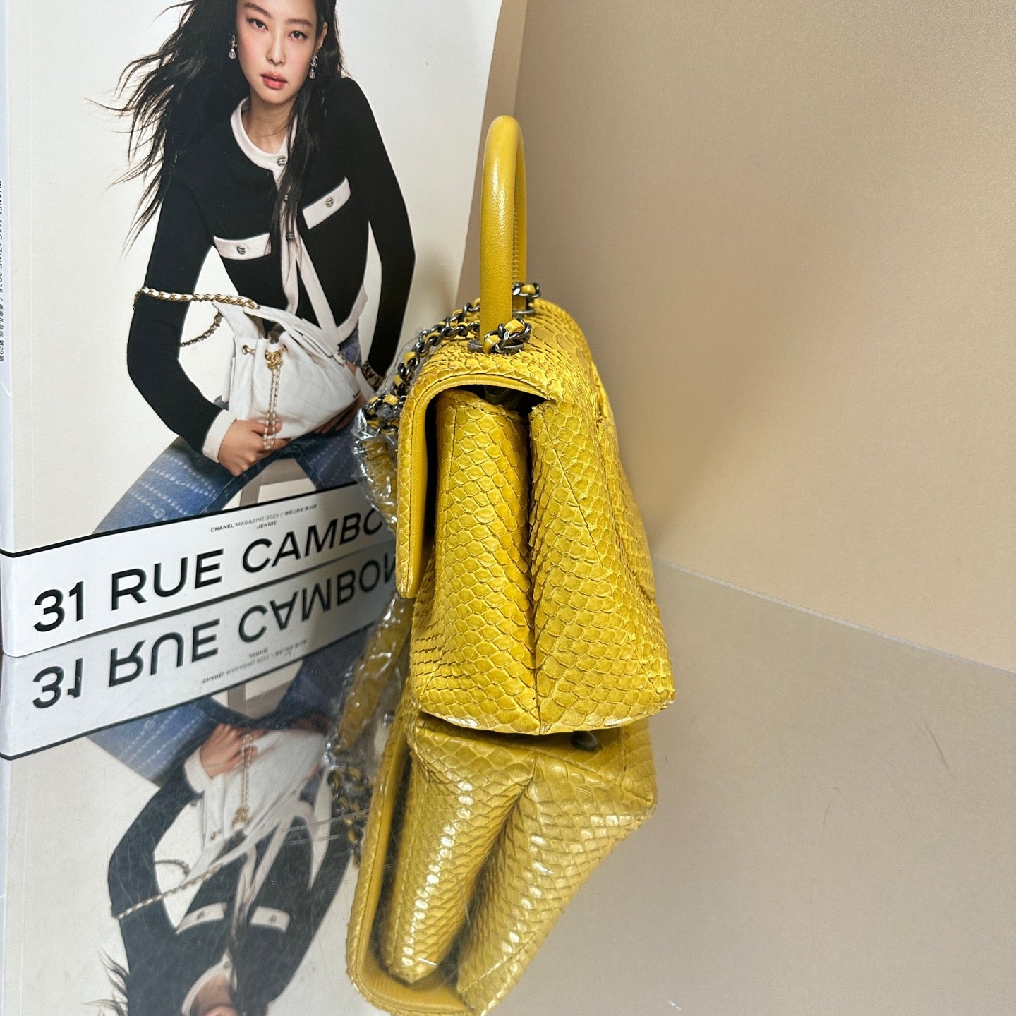 Chanel - Coco Handle - Python skin - Yellow with Silver-Tone Hardware - (Small)