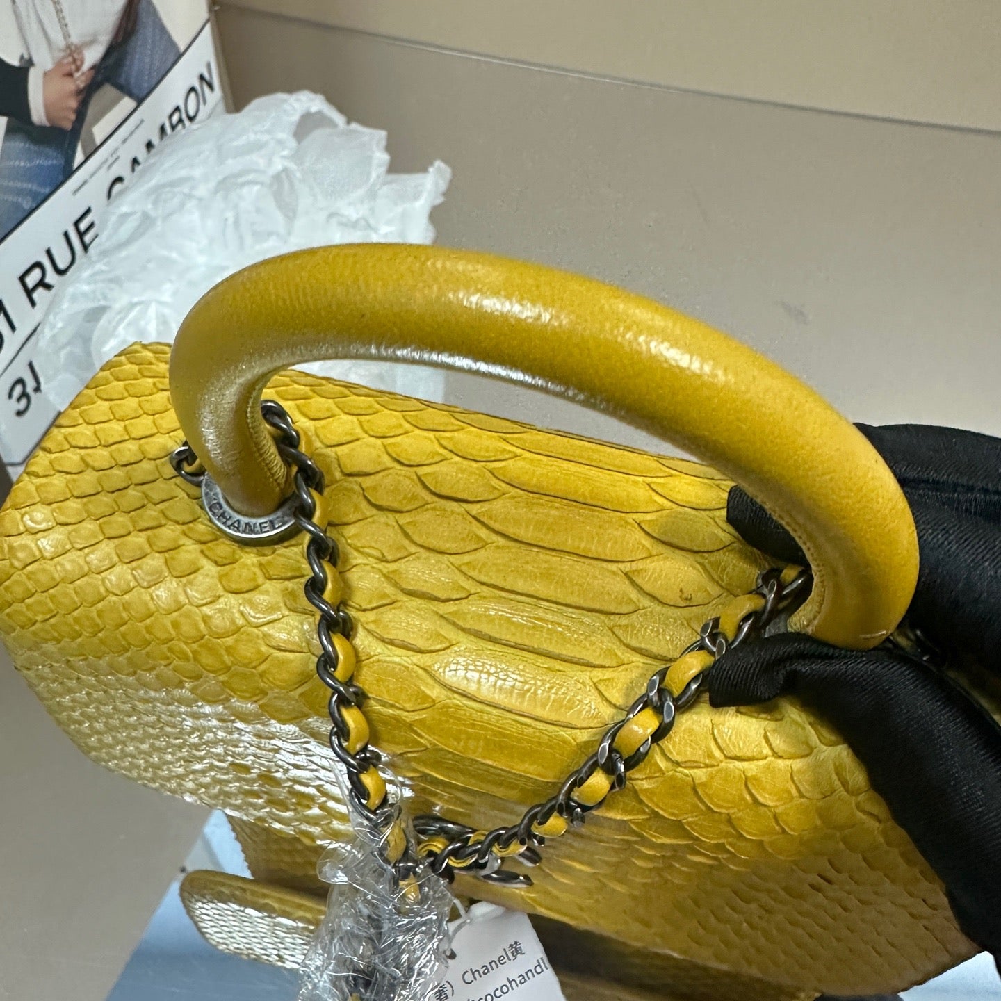 Chanel - Coco Handle - Python skin - Yellow with Silver-Tone Hardware - (Small)