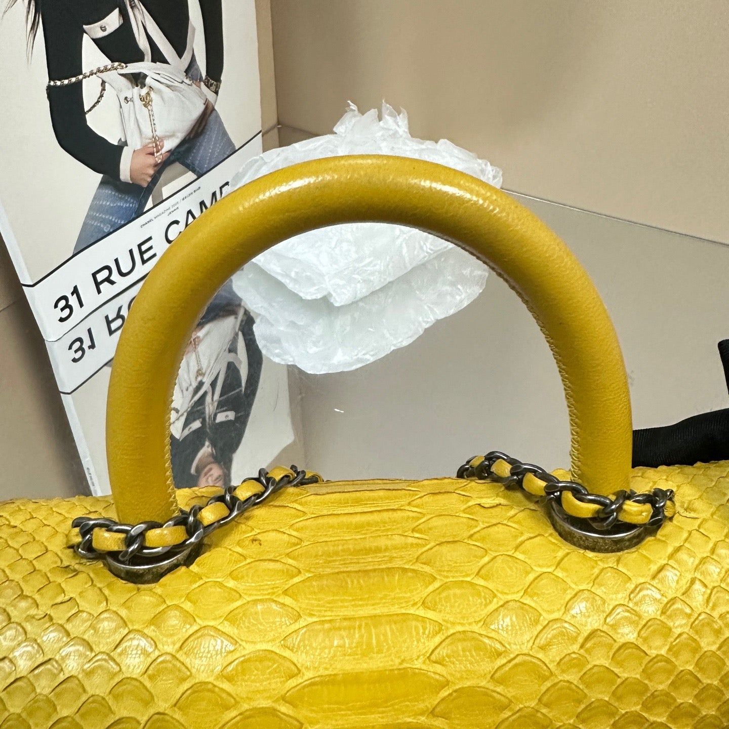 Chanel - Coco Handle - Python skin - Yellow with Silver-Tone Hardware - (Small)