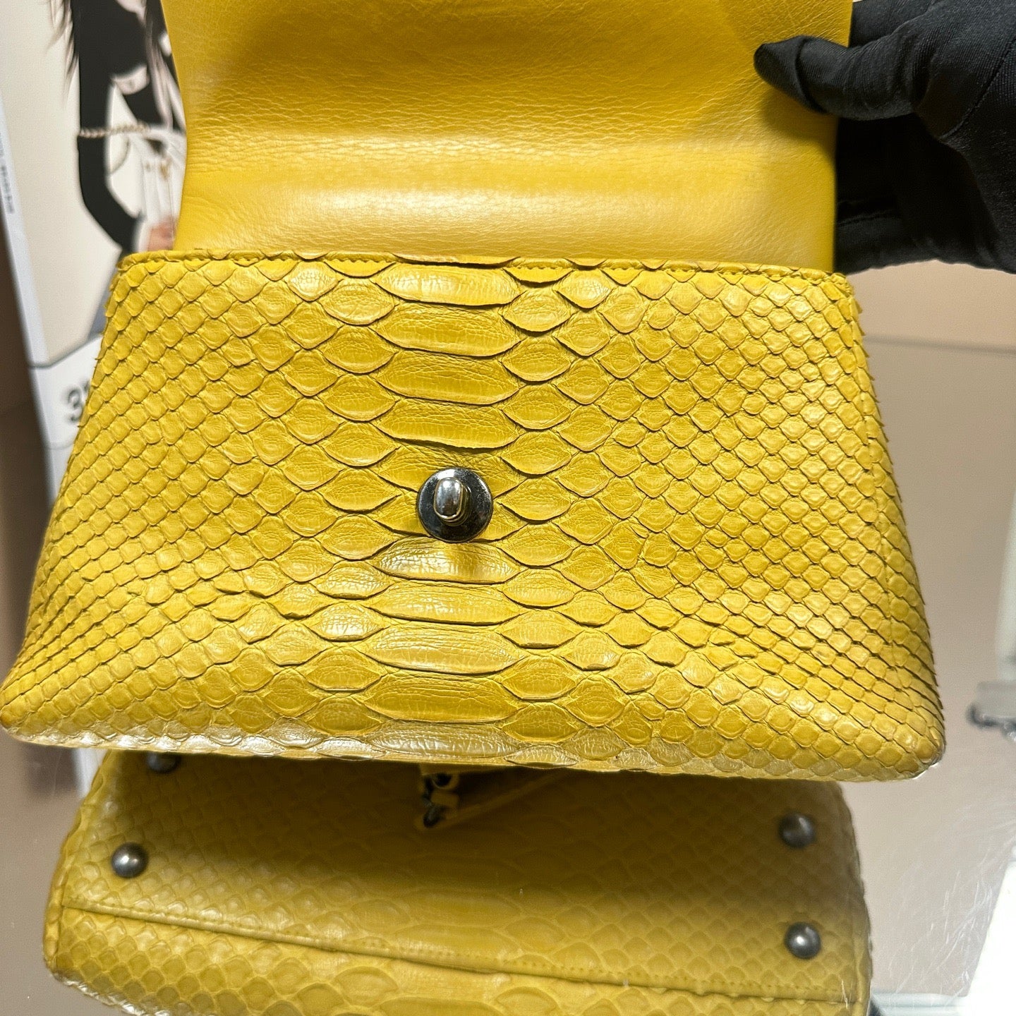 Chanel - Coco Handle - Python skin - Yellow with Silver-Tone Hardware - (Small)
