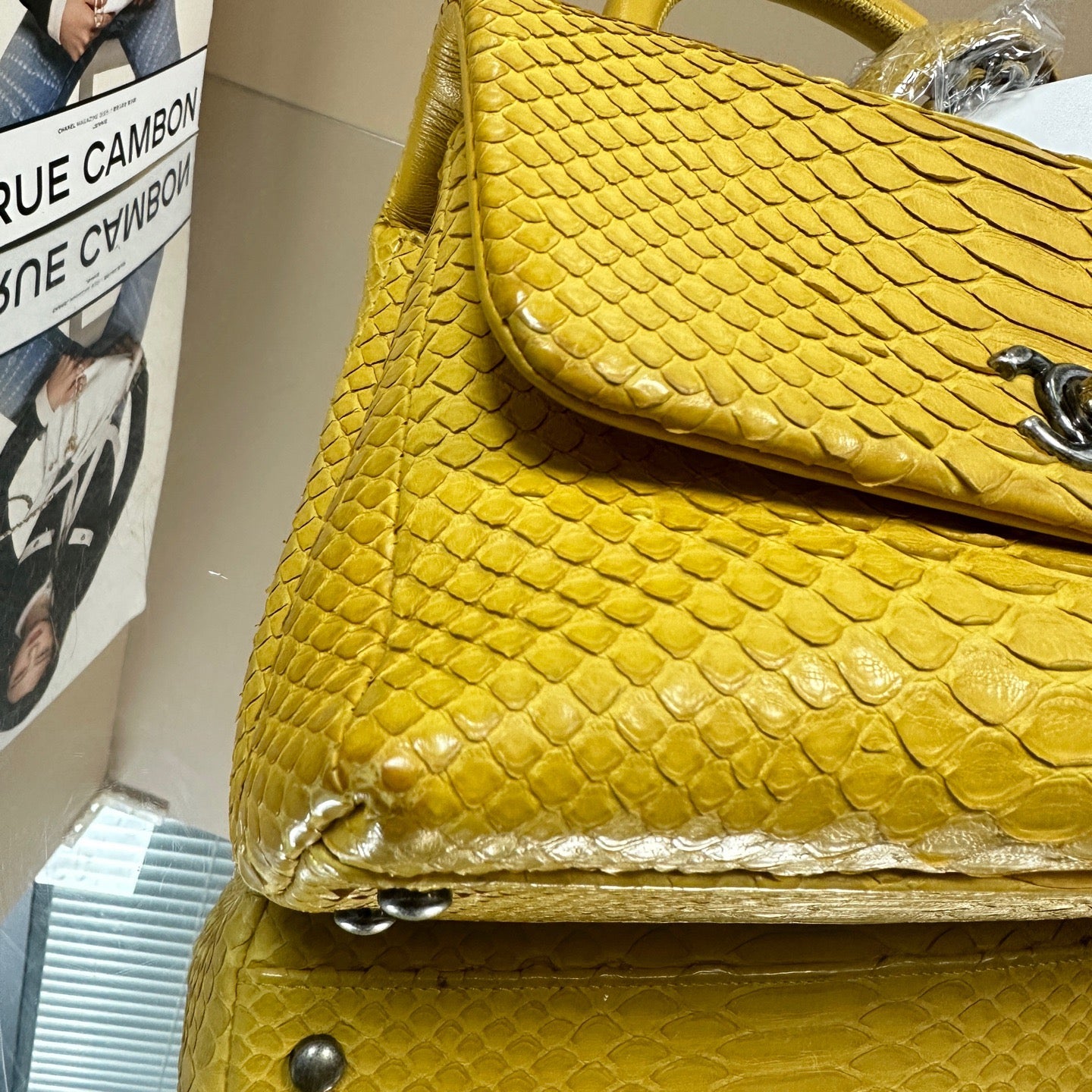 Chanel - Coco Handle - Python skin - Yellow with Silver-Tone Hardware - (Small)