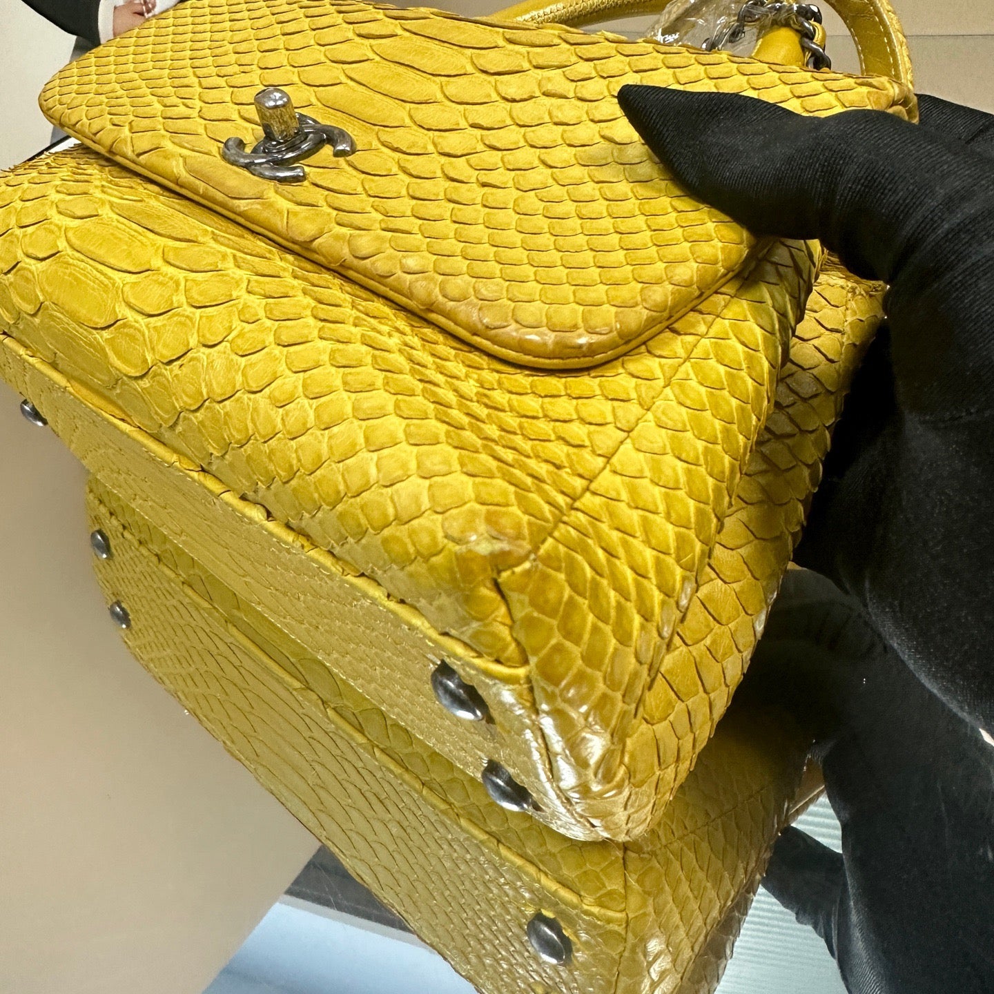 Chanel - Coco Handle - Python skin - Yellow with Silver-Tone Hardware - (Small)