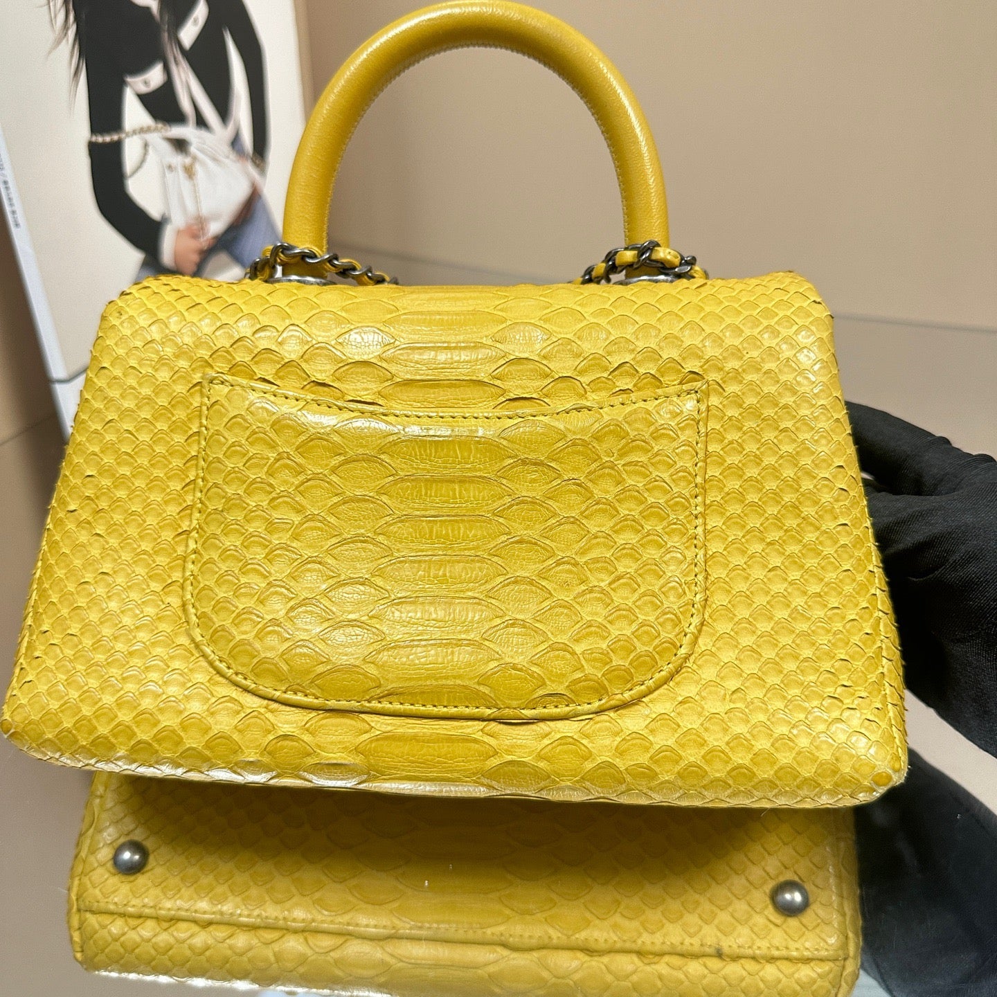 Chanel - Coco Handle - Python skin - Yellow with Silver-Tone Hardware - (Small)