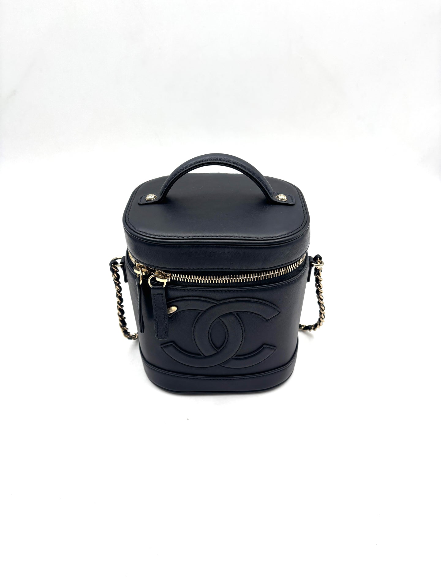 Chanel - Cosmetic Box Chain Bag - Leather - Black - (small)