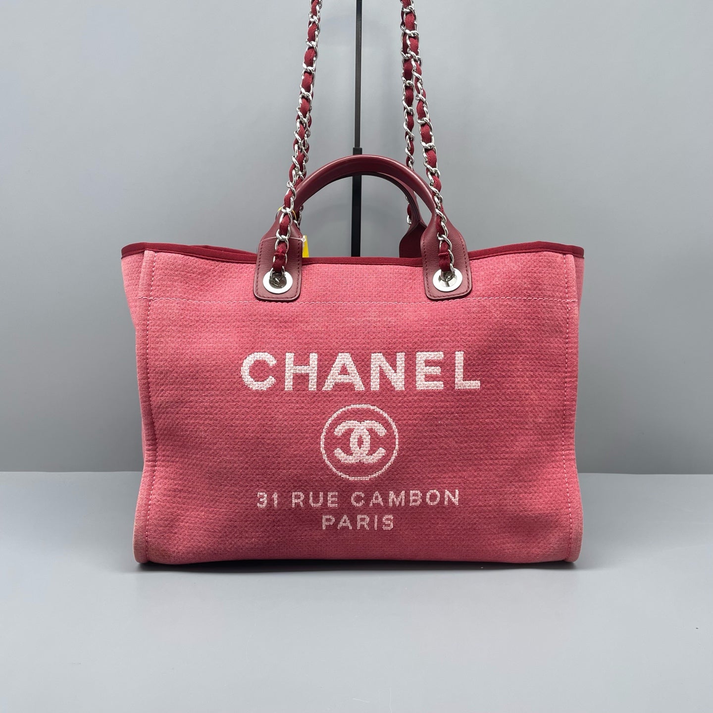 Chanel - Deauville Tote - Canvas with Leather trim - Watermelon Red - (Large)