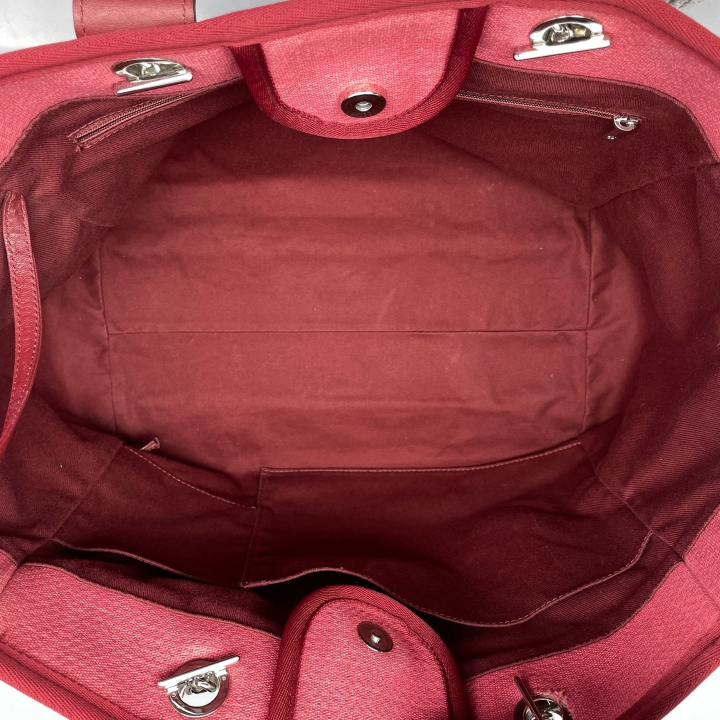 Chanel - Deauville Tote - Canvas with Leather trim - Watermelon Red - (Large)