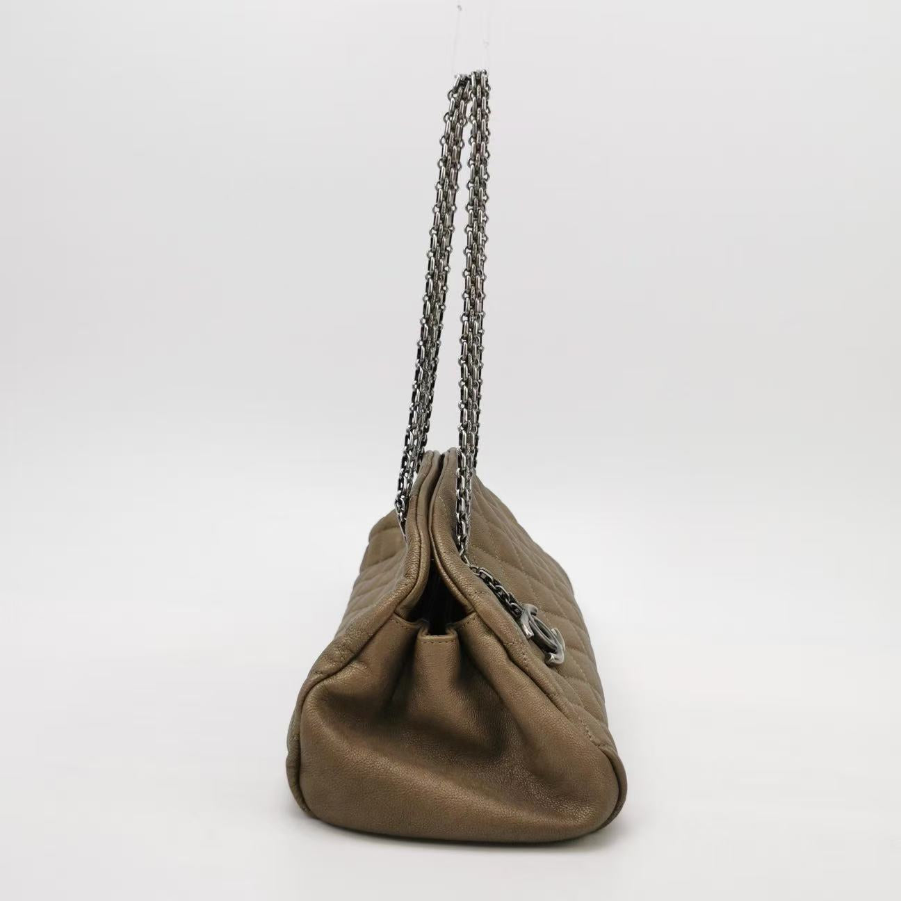 Chanel - Demi-Lune Bag - Aged calfskin leather - Metallic Bronze-Greige with Gunmetal-Tone Hardware - (Medium)