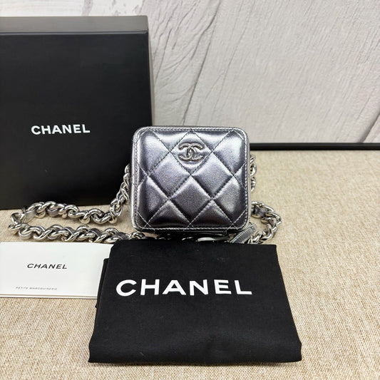 Chanel - Dice Bag / Cube Bag with Chunky Chain - Lambskin leather - Gradient Space Silver - (mini)