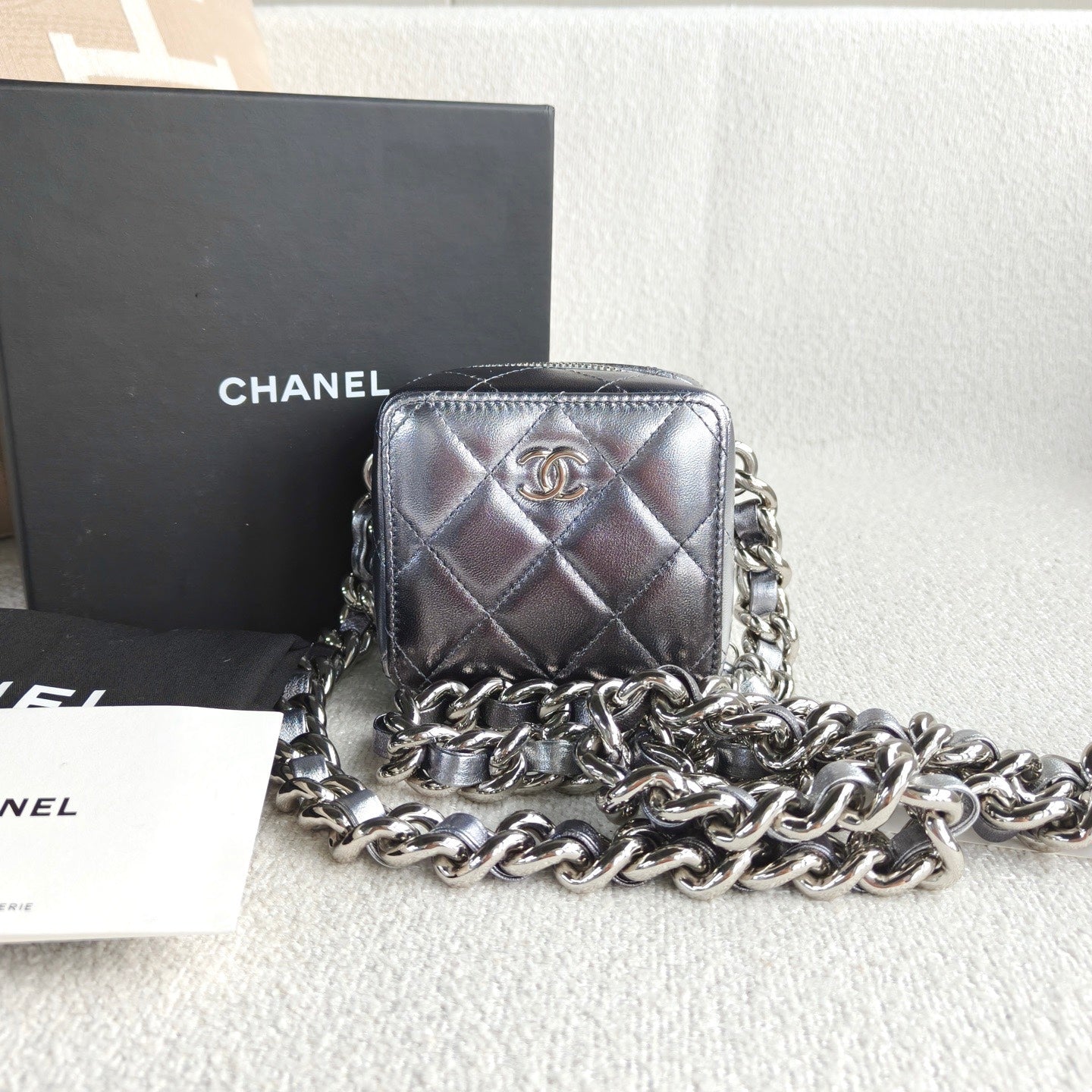 Chanel - Dice Bag - Lambskin leather - Silver - (mini)