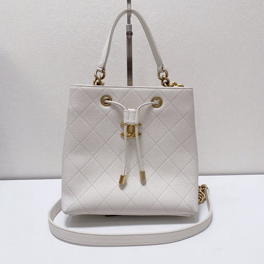 Chanel - Drawstring Bucket Bag - Caviar leather - White - (medium)