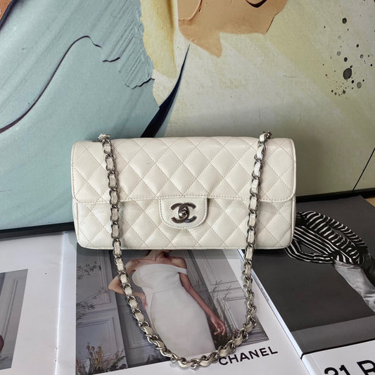 Chanel - East West Flap Bag - Leather - White - (mini)