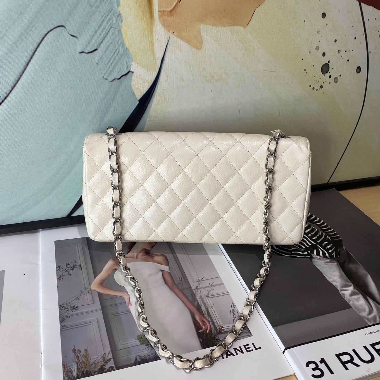 Chanel - East West Flap Bag - Leather - White - (mini)