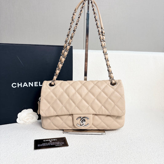 Chanel - Easy CF - Caviar leather - Beige with Silver-Tone Hardware - (medium)