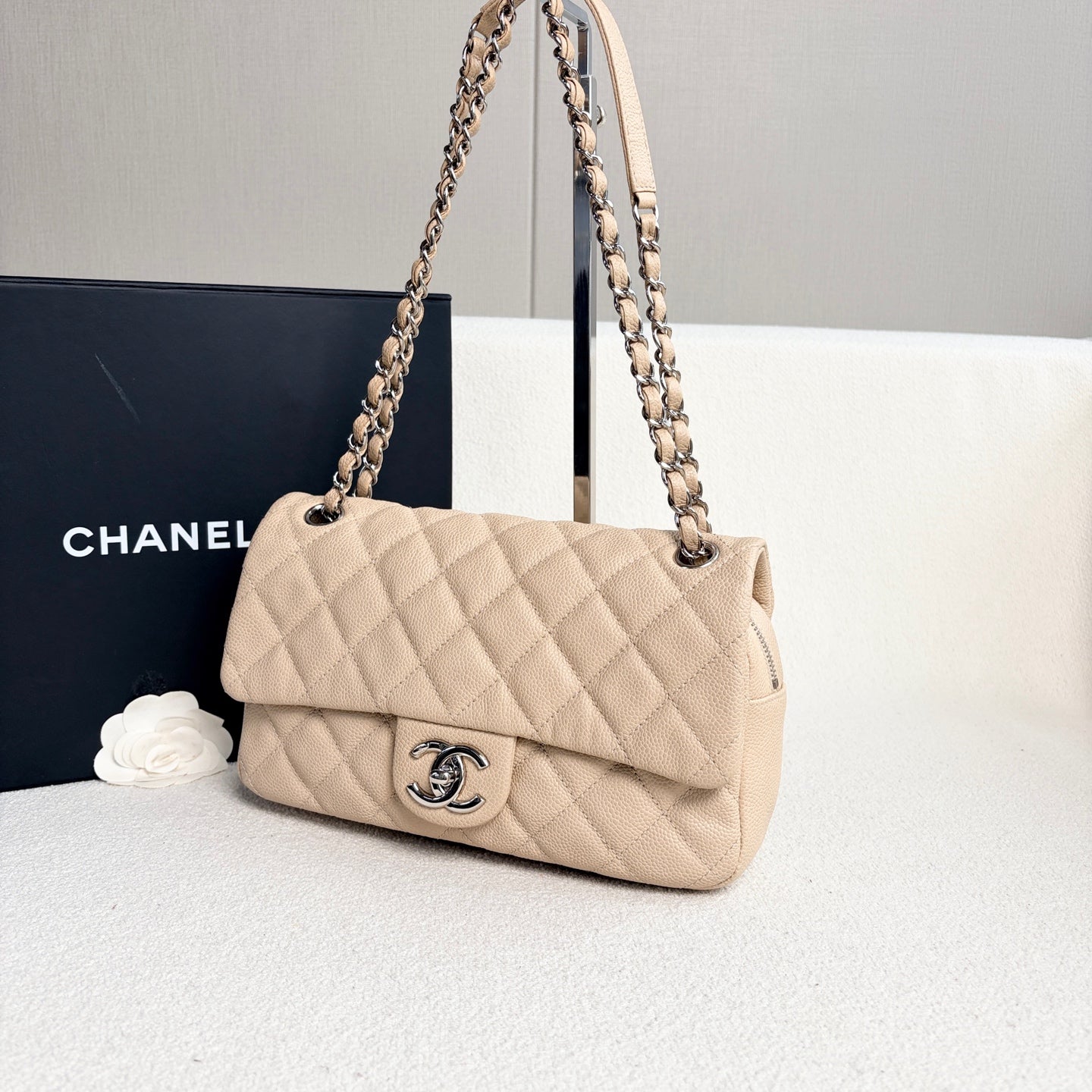 Chanel - Easy CF - Caviar leather - Beige with Silver-Tone Hardware - (medium)