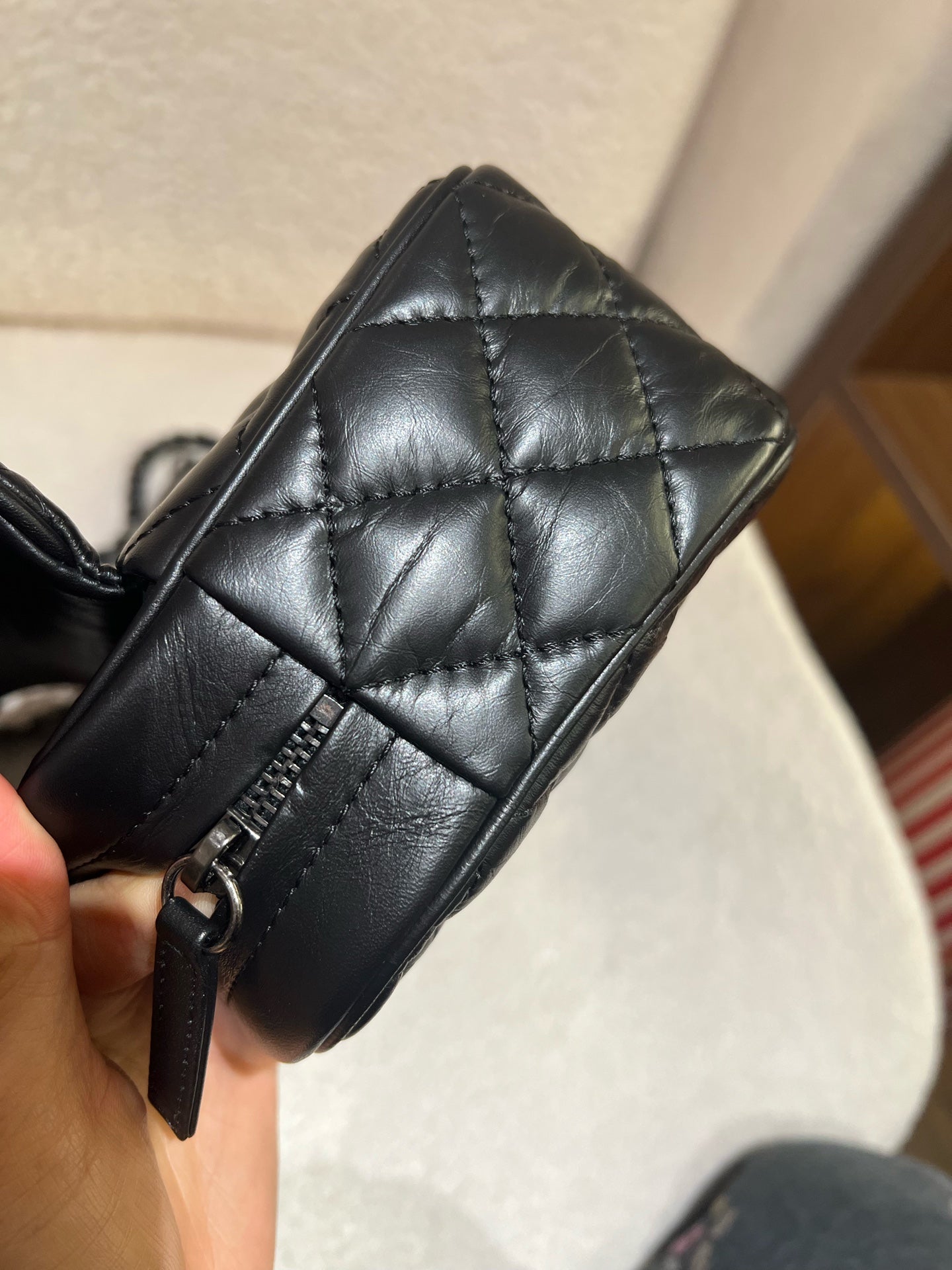 Chanel - Easy Flap (Airport Series) - Aged calfskin leather - Black with Silver-Tone Hardware - (Medium)
