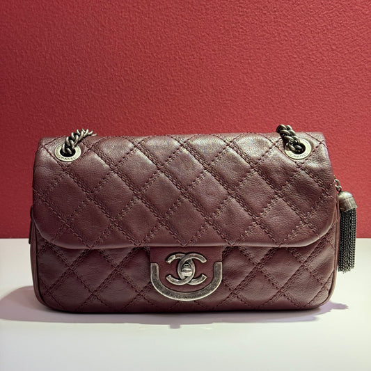Chanel - Edinburgh Flap Bag - Leather - Burgundy - (medium)