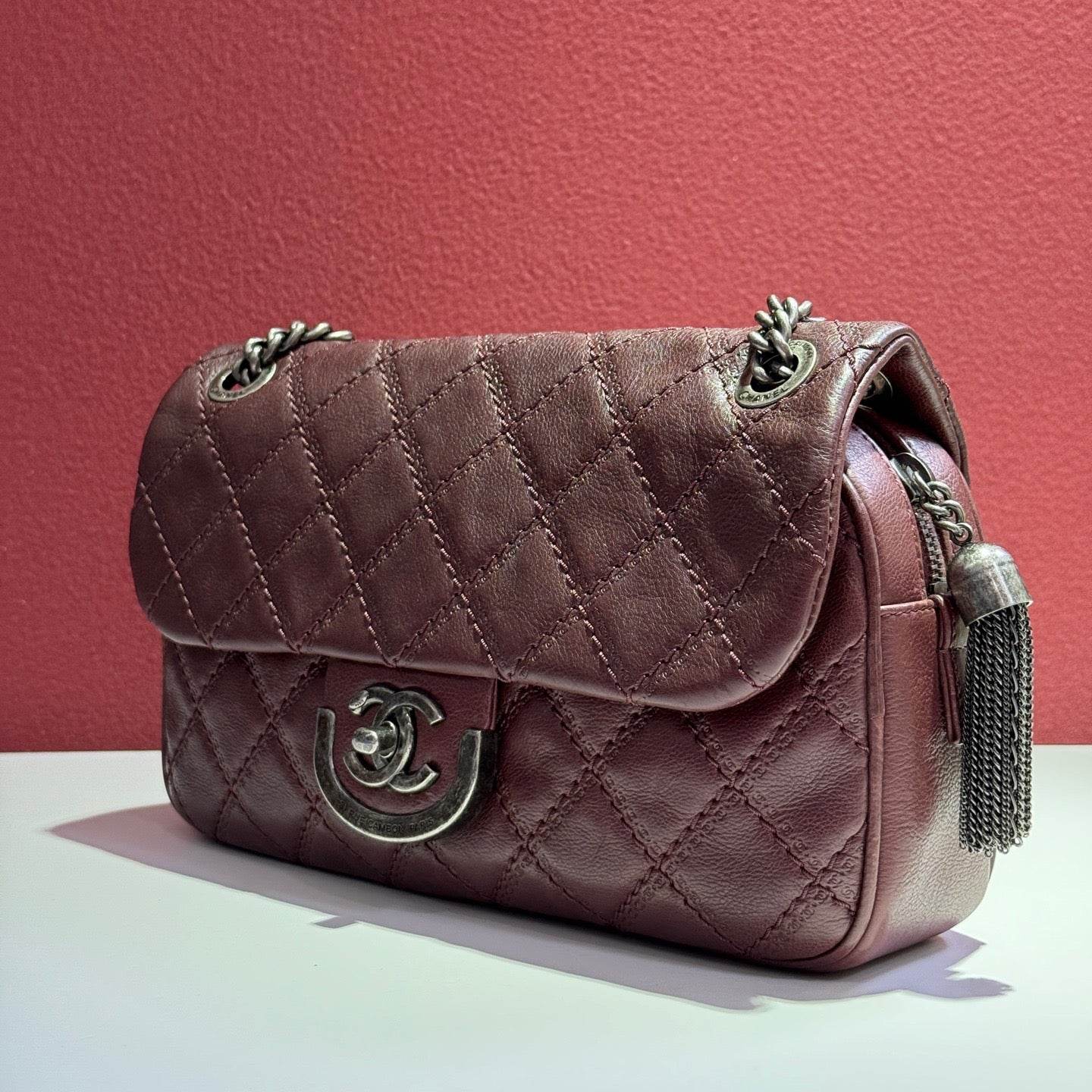 Chanel - Edinburgh Flap Bag - Leather - Burgundy - (medium)