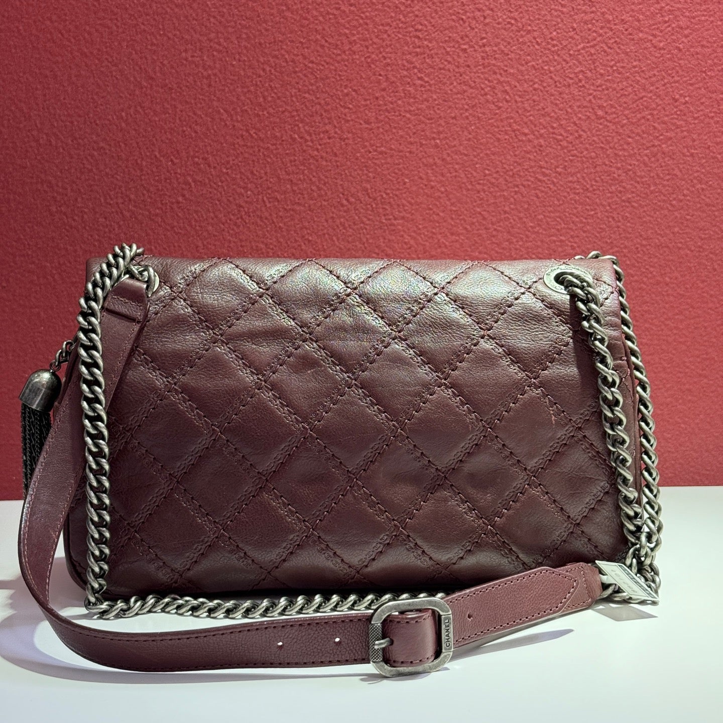 Chanel - Edinburgh Flap Bag - Leather - Burgundy - (medium)