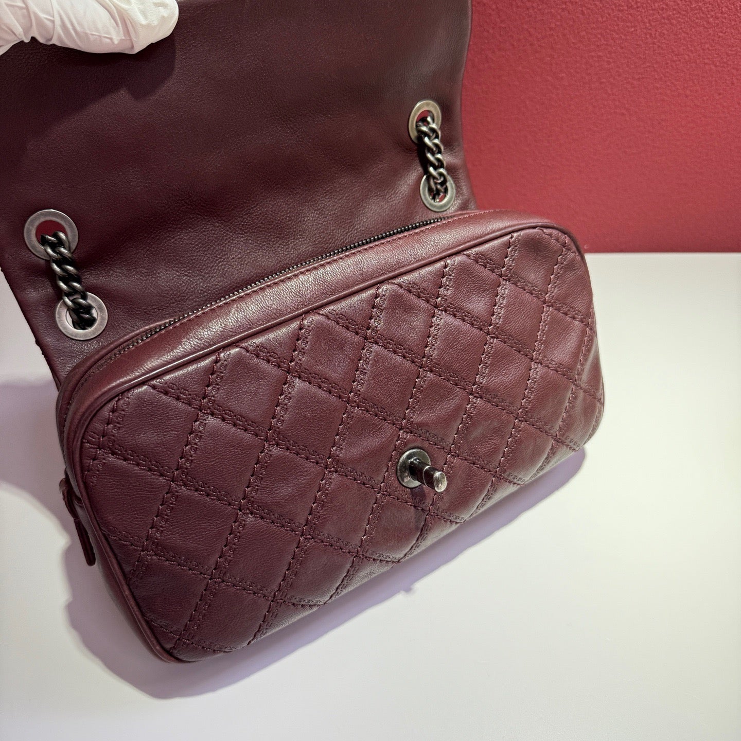 Chanel - Edinburgh Flap Bag - Leather - Burgundy - (medium)