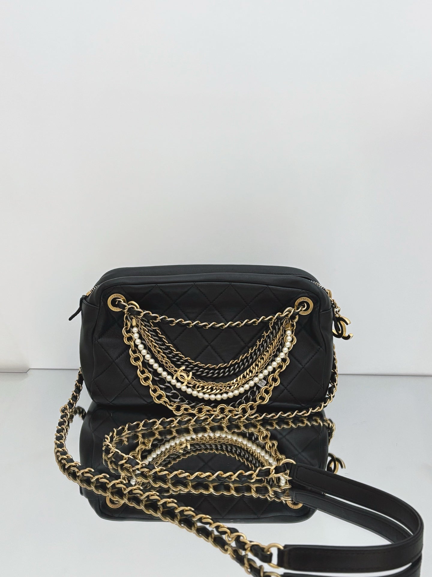 Chanel - Egypt Series Pearl Tassel Camera Bag - Leather - Black