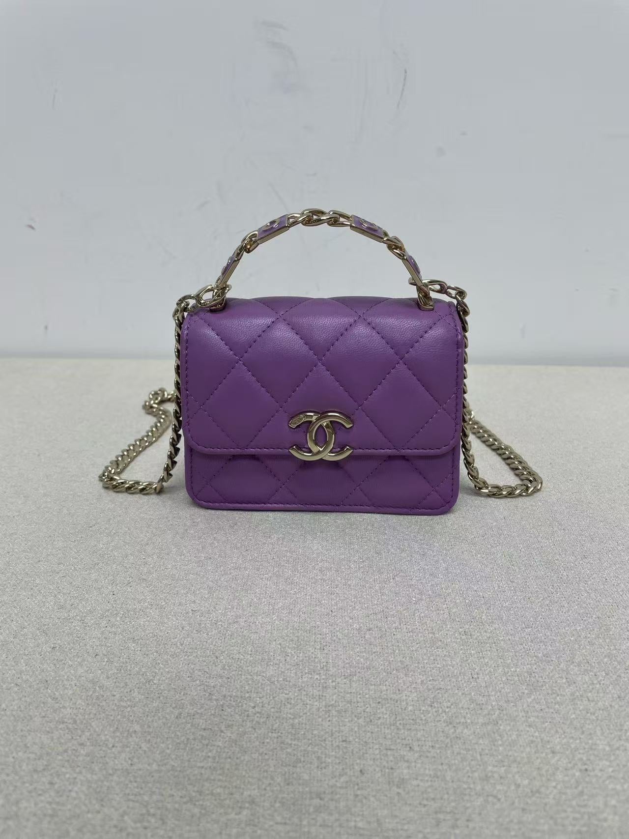 Chanel - Enamel Handle Mini Chain Bag - Lambskin leather - Purple - (mini)