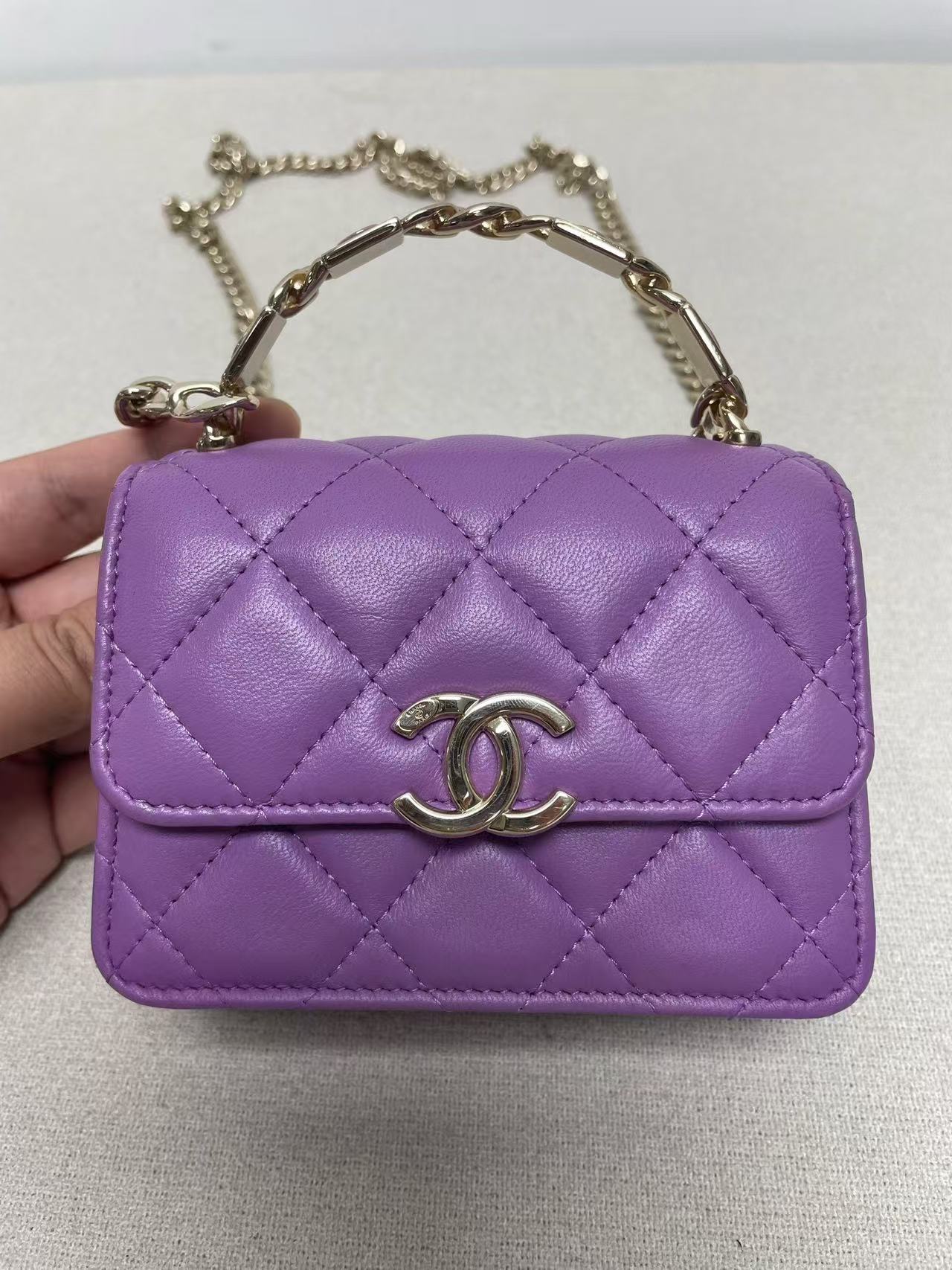 Chanel - Enamel Handle Mini Chain Bag - Lambskin leather - Purple - (mini)