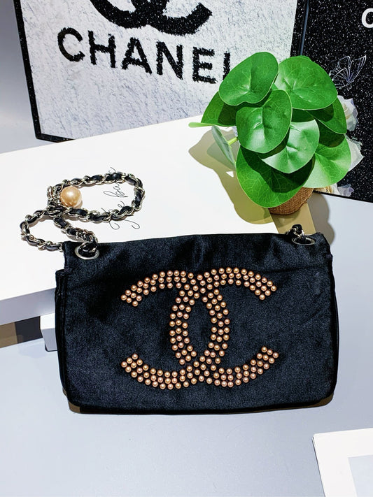 Chanel - Faux Pearl CC Satin Flap Bag - Silk - Black - (small)
