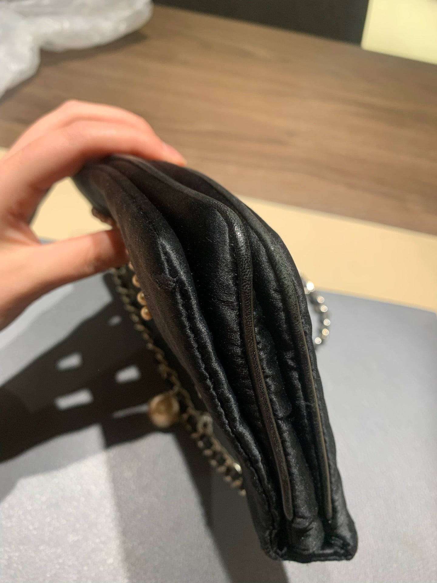 Chanel - Faux Pearl CC Satin Flap Bag - Silk - Black - (small)