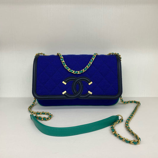 Chanel - Filigree Flap Bag - Canvas with leather trim - Blue and Green with Gold-Tone Hardware - (Small)