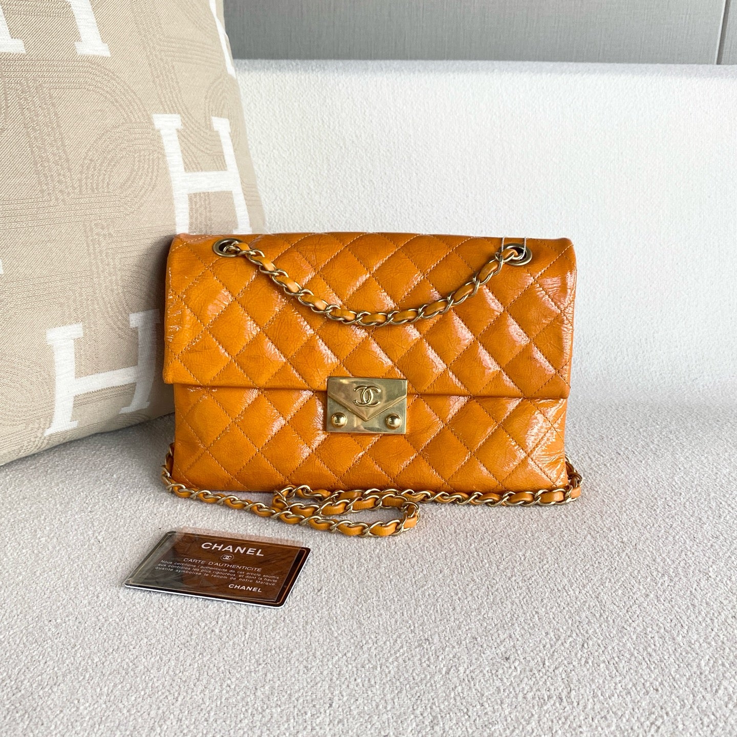 Chanel - Flap Bag - Patent leather - Orange - (mini)
