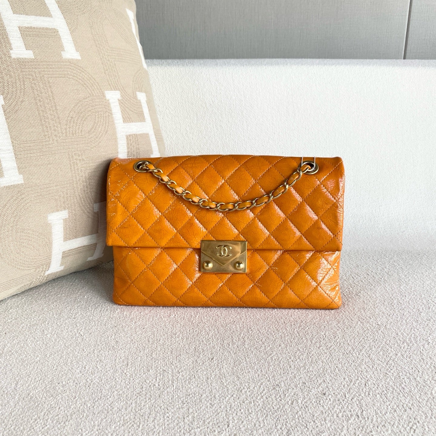 Chanel - Flap Bag - Patent leather - Orange - (mini)