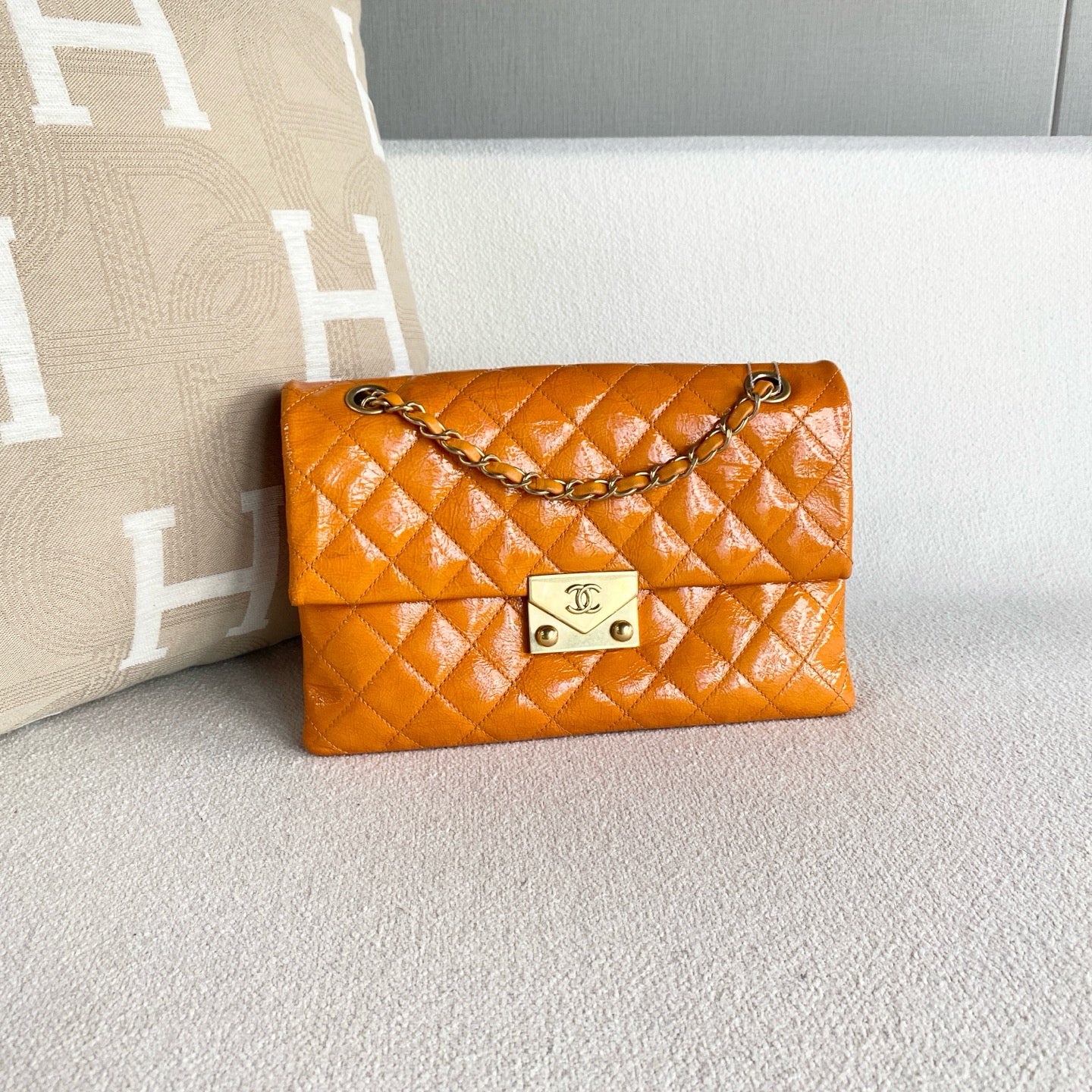 Chanel - Flap Bag - Patent leather - Orange - (mini)