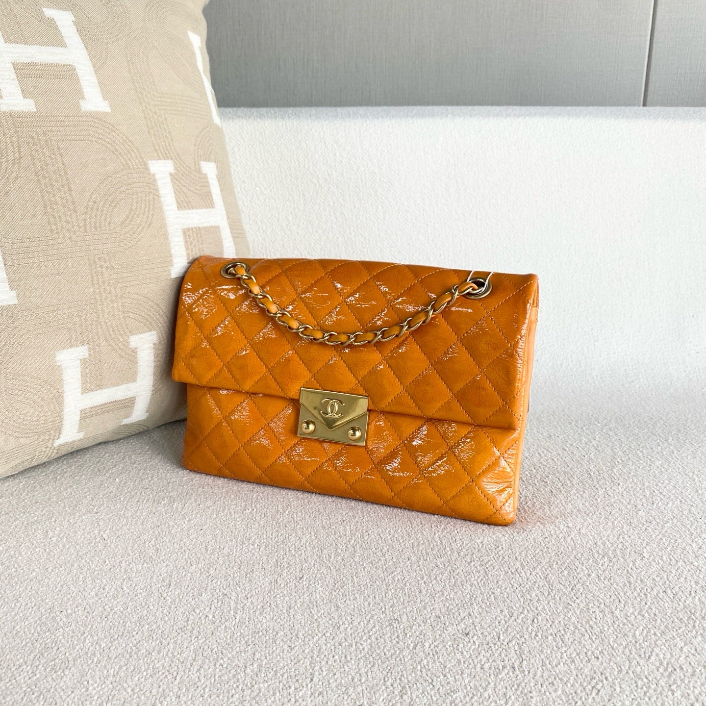 Chanel - Flap Bag - Patent leather - Orange - (mini)