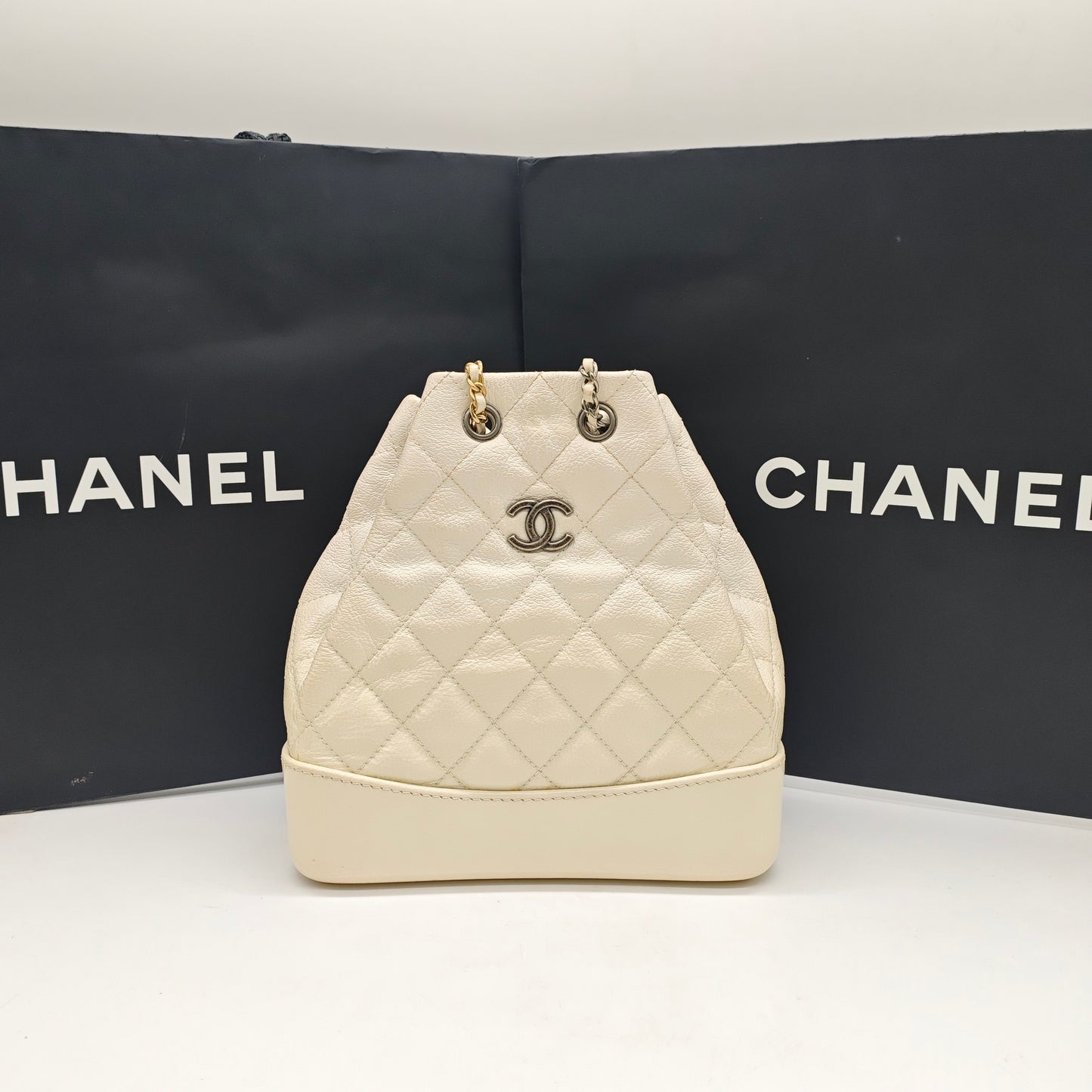 Chanel - Gabrielle Backpack - Aged calfskin and smooth leather - Beige - (Small)