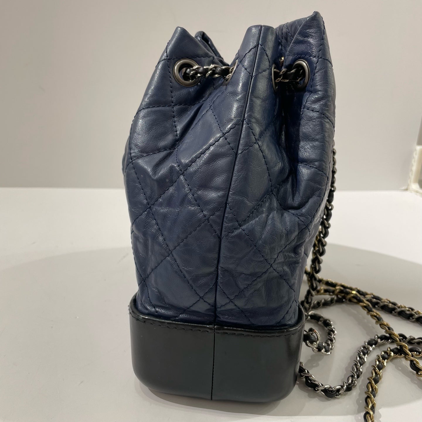 Chanel - Gabrielle Backpack - Aged calfskin leather and smooth calfskin leather - Blue with Black base - (Small)