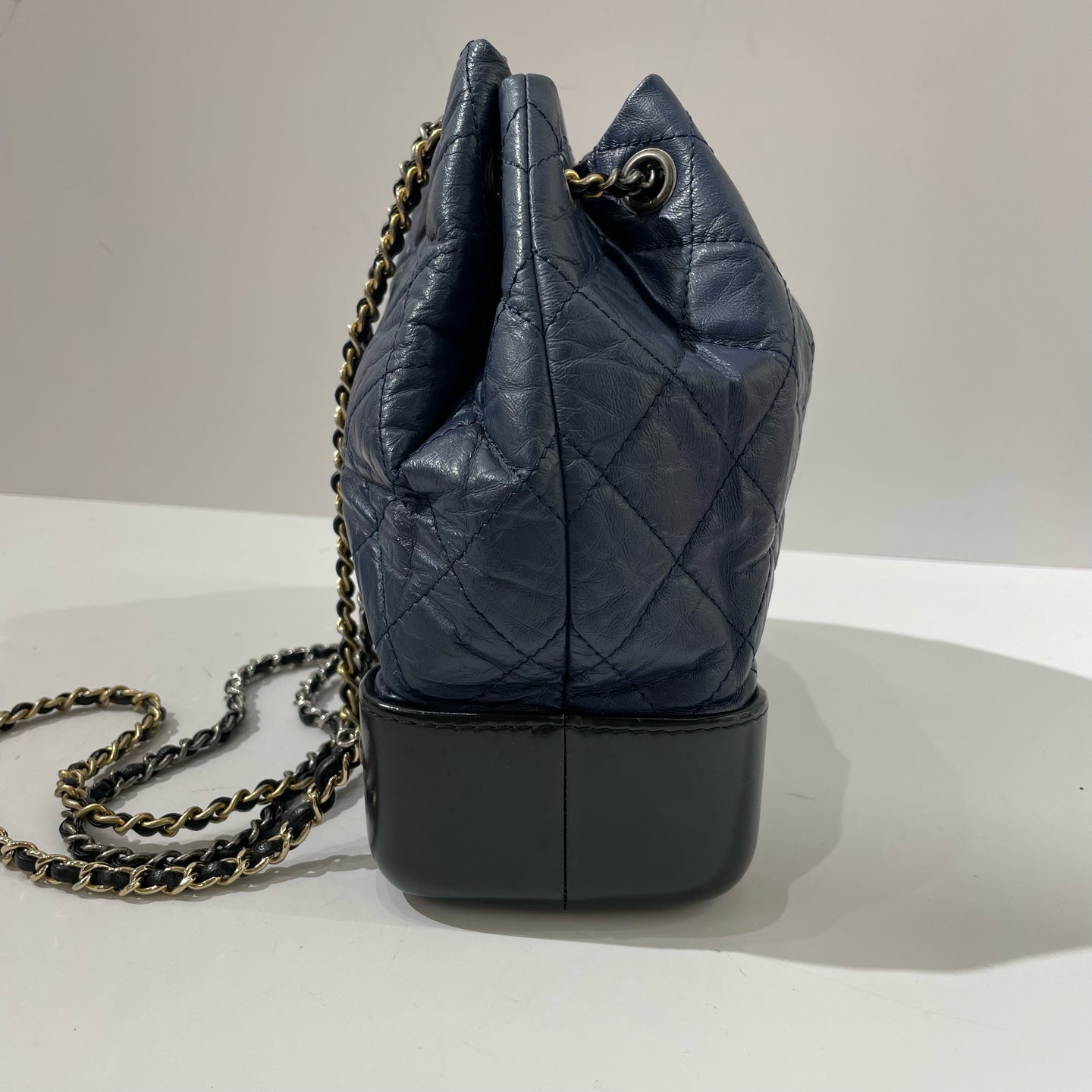 Chanel - Gabrielle Backpack - Aged calfskin leather and smooth calfskin leather - Blue with Black base - (Small)