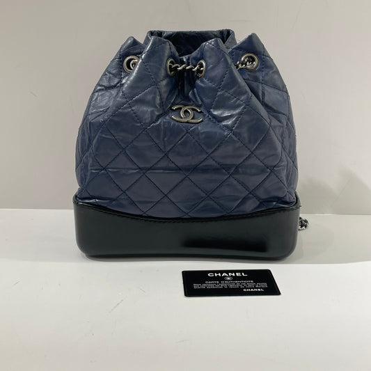 Chanel - Gabrielle Backpack - Aged calfskin leather and smooth calfskin leather - Blue with Black base - (Small)