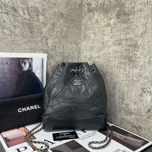 Chanel - Gabrielle Backpack - Leather - Black - (Medium)