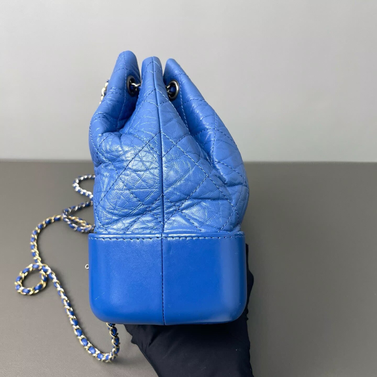 Chanel - Gabrielle Drawstring Backpack - Waxed leather with patent leather base - Blue - (Small)